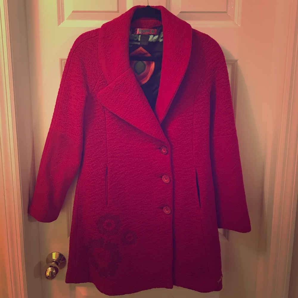 Desigual Red Medium Length Peacoat