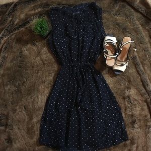 Gap Blue keyhole dress with green and white  dots