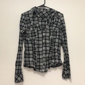 Plaid wrinkled long sleeve shirt