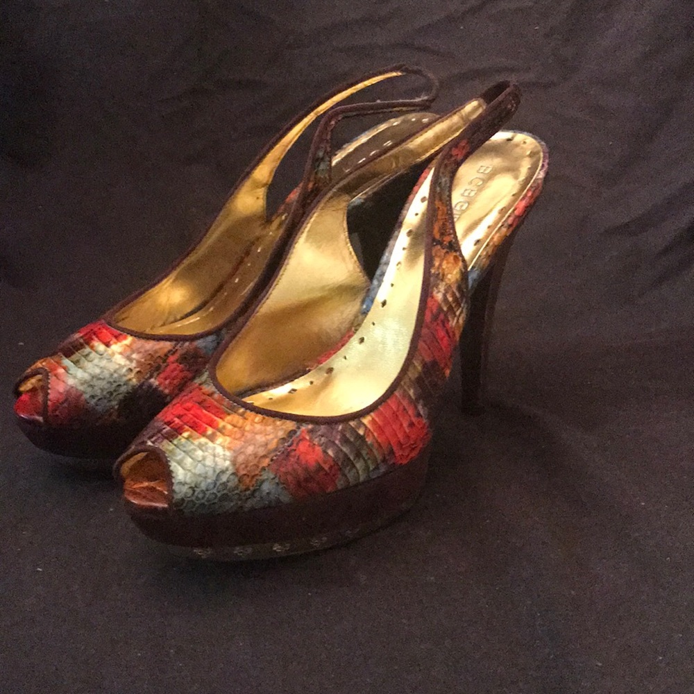 BCBGirls peep toe sling back heels