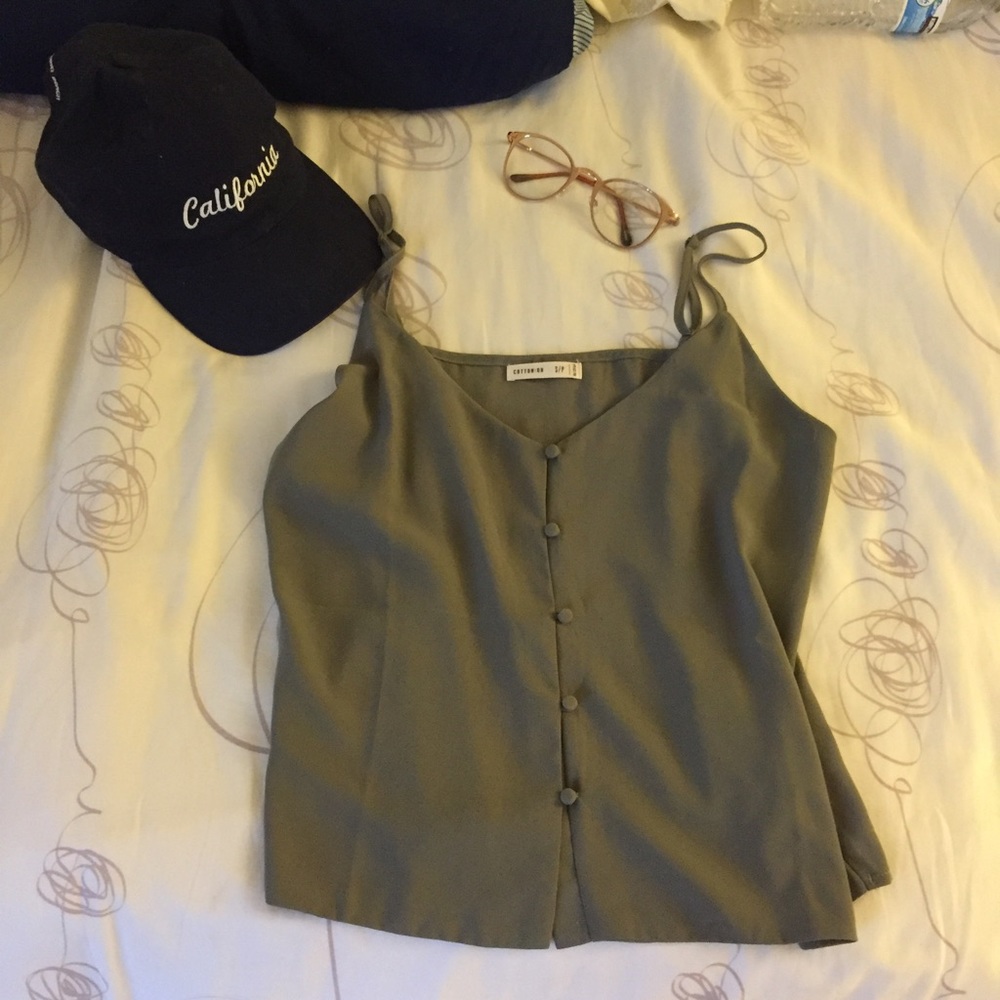 - Sold - Olive Green Button Tank Top