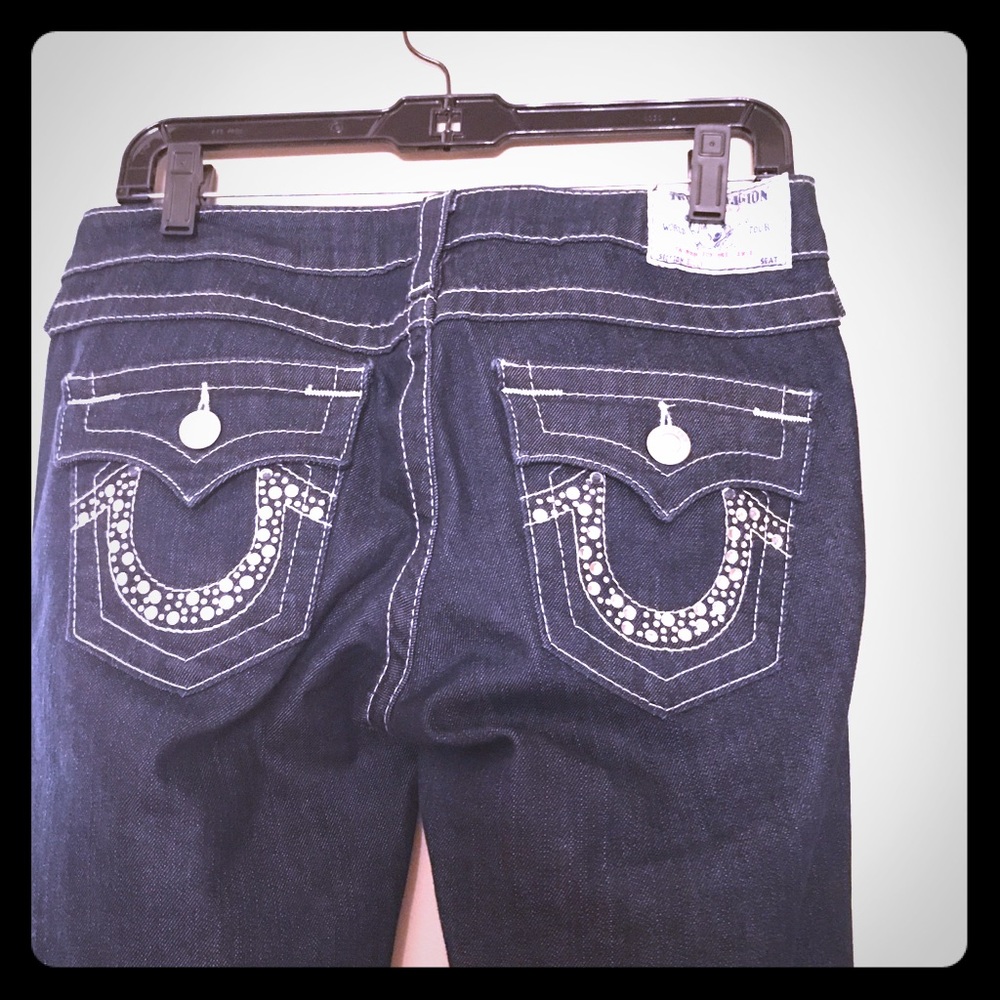 True Religion Rhinestones Jewel Flap Back Pockets