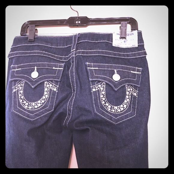 True Religion Rhinestones Jewel Flap Back Pockets - Picture 1 of 4
