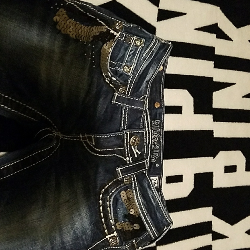 MISS ME DENIM JEANS BLINGED SEQUIN SIZE 24