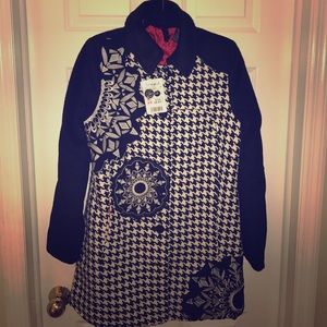 Desigual New Black & White Coat with Red Interior