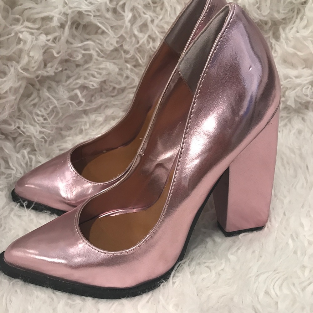 Nasty Gal Metallic Pink Chunky Heeled Pumps
