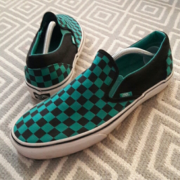 aqua black checkered vans
