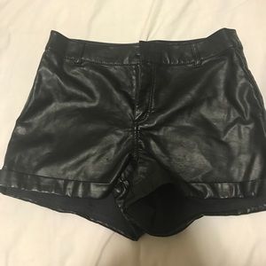 Black faux leather shorts