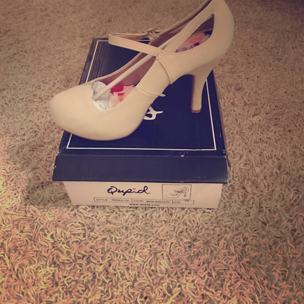 Beige strappy heels