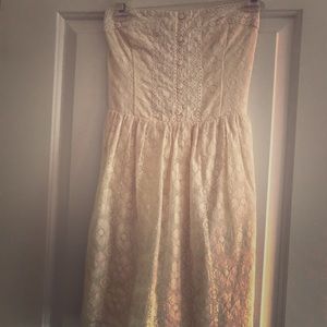 strapless cream lace dress