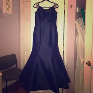 Jovani Navy Evening Dress with Jeweled Straps