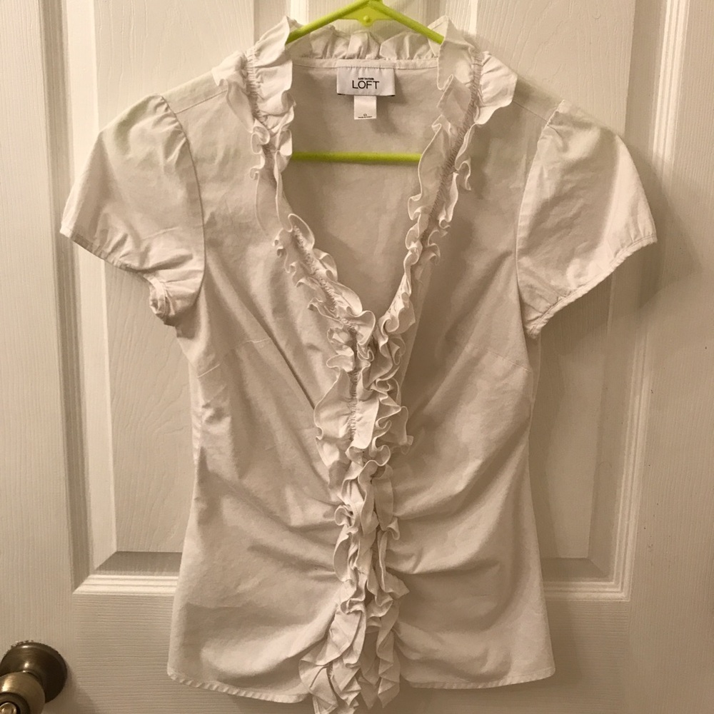 LOFT White Ruffle Blouse