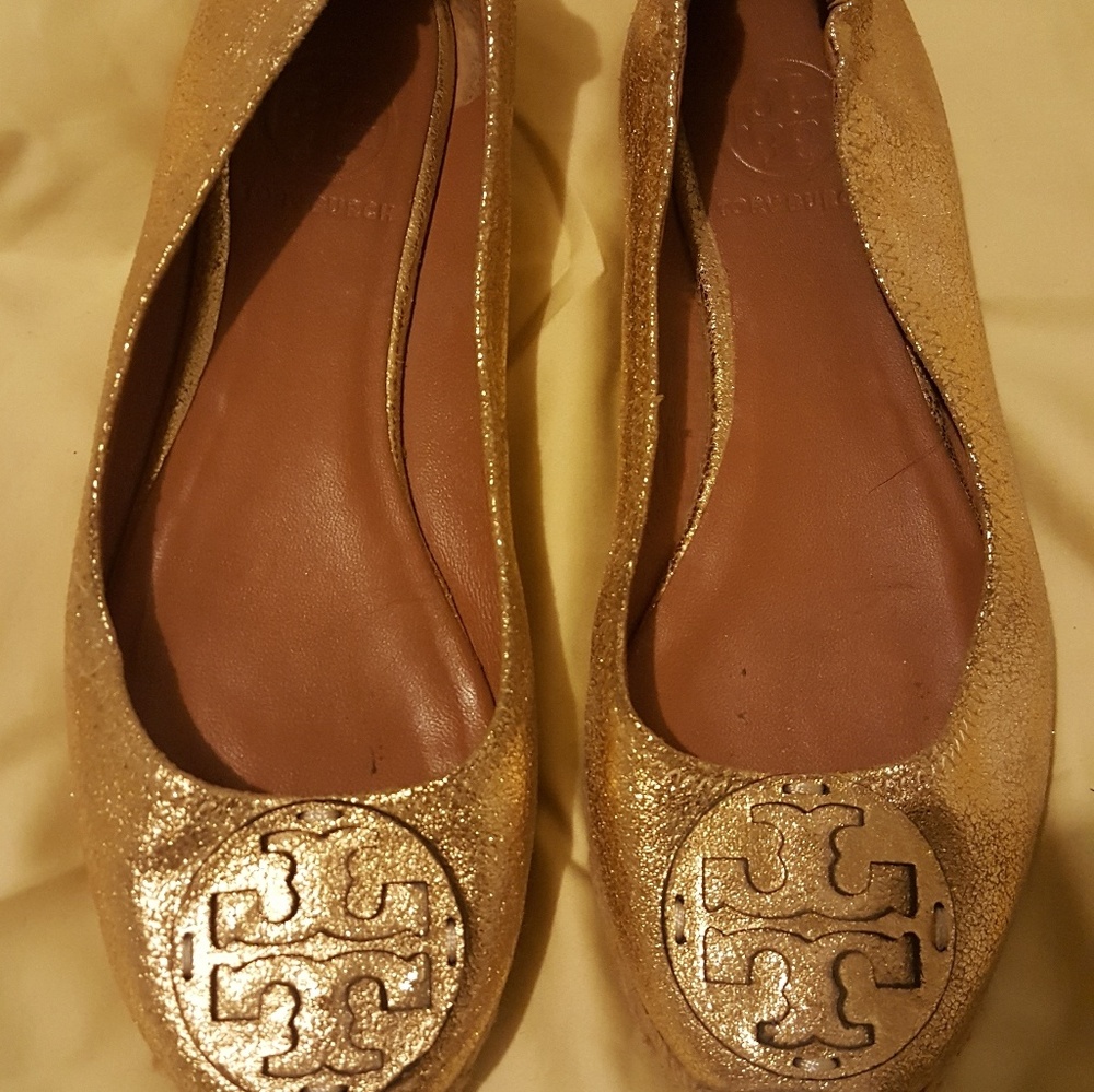Gold Tory Burch leather flats