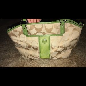 Green and tan, Coach bag