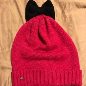 Hot pink Kate Spade Beanie with bow.
