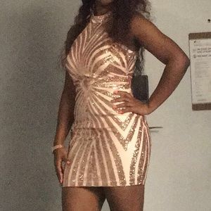 Rose gold and pale pink cocktail sequin dress