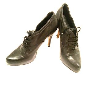 Black Leather Topshop Lace Up Booties, Size 41