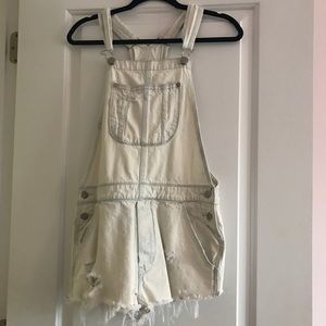 acid washed overall shorts