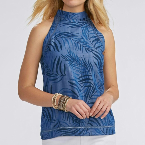 Palm Frond Cleo Neck Top - Picture 1 of 4