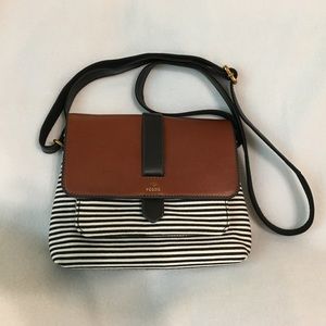Fossil Kinley Stripe Crossbody Small Black White