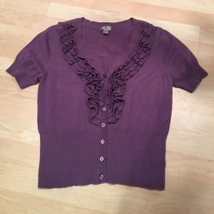 Purple ruffle short sleeved cardigan