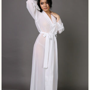 MKG Fashions Long Chiffon Robe w/ Butterfly Sleeve White