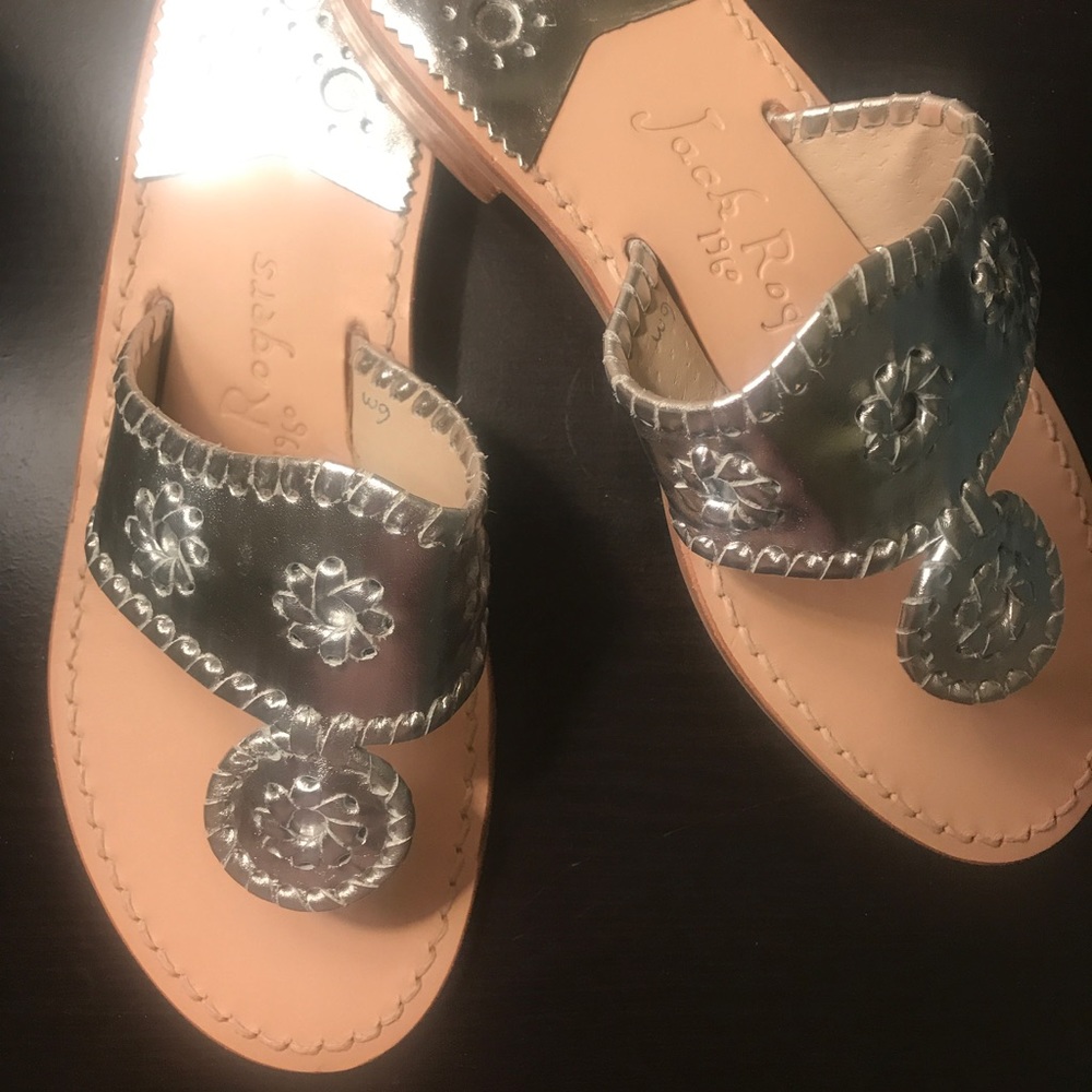 Jack Rogers Navajo saldals, silver in color