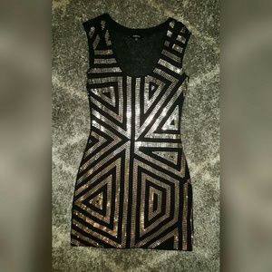 Black & Gold Geometric Sequin Dress