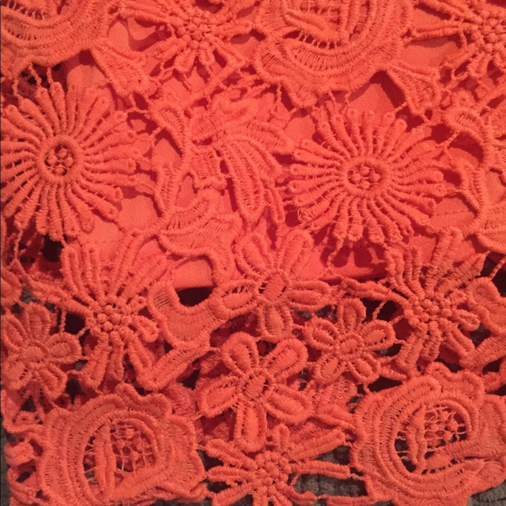Coral lace overlay mini dress