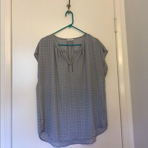 Pleione- Tan and Blue Blouse - XL