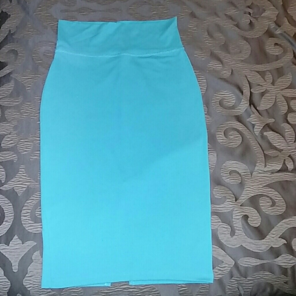 Bebe Aqua Teal Midi High Waist Slit Back Skirt - Picture 5 of 6