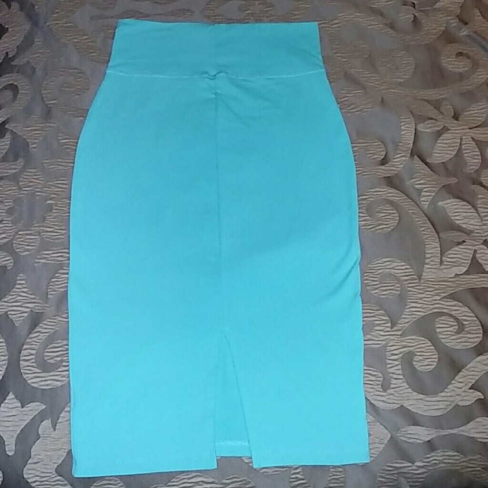Bebe Aqua Teal Midi High Waist Slit Back Skirt - Picture 6 of 6