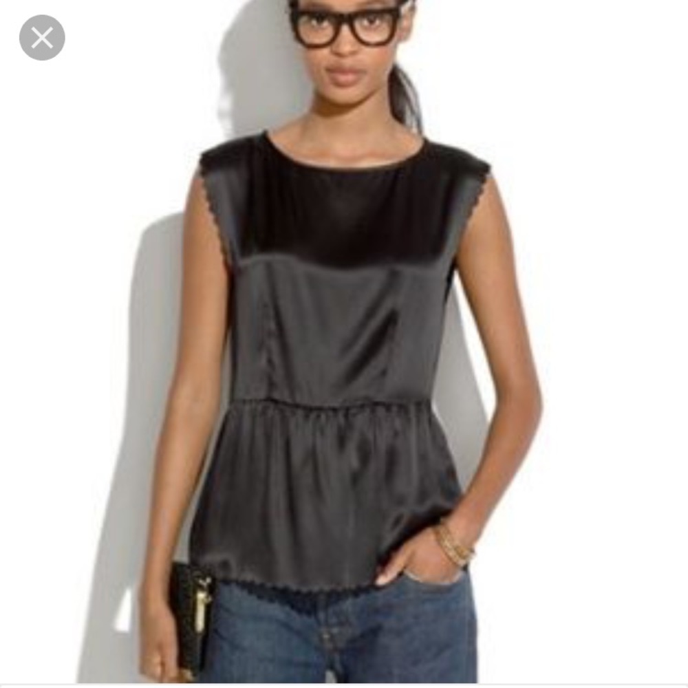 Black satin peplum top madewell