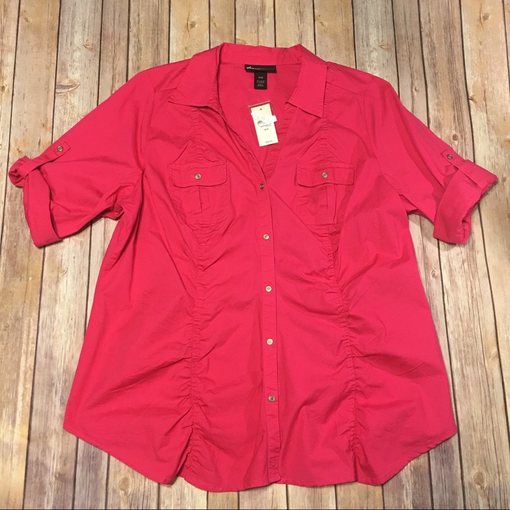 NWT Pink Button Down Blouse with Ruching