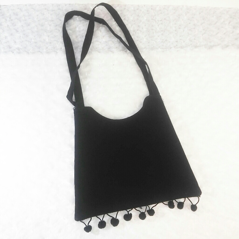 Vintage Mirror Crushed Velevt Bohemian Purse Black - Picture 3 of 6