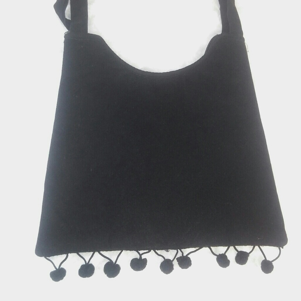 Vintage Mirror Crushed Velevt Bohemian Purse Black - Picture 4 of 6