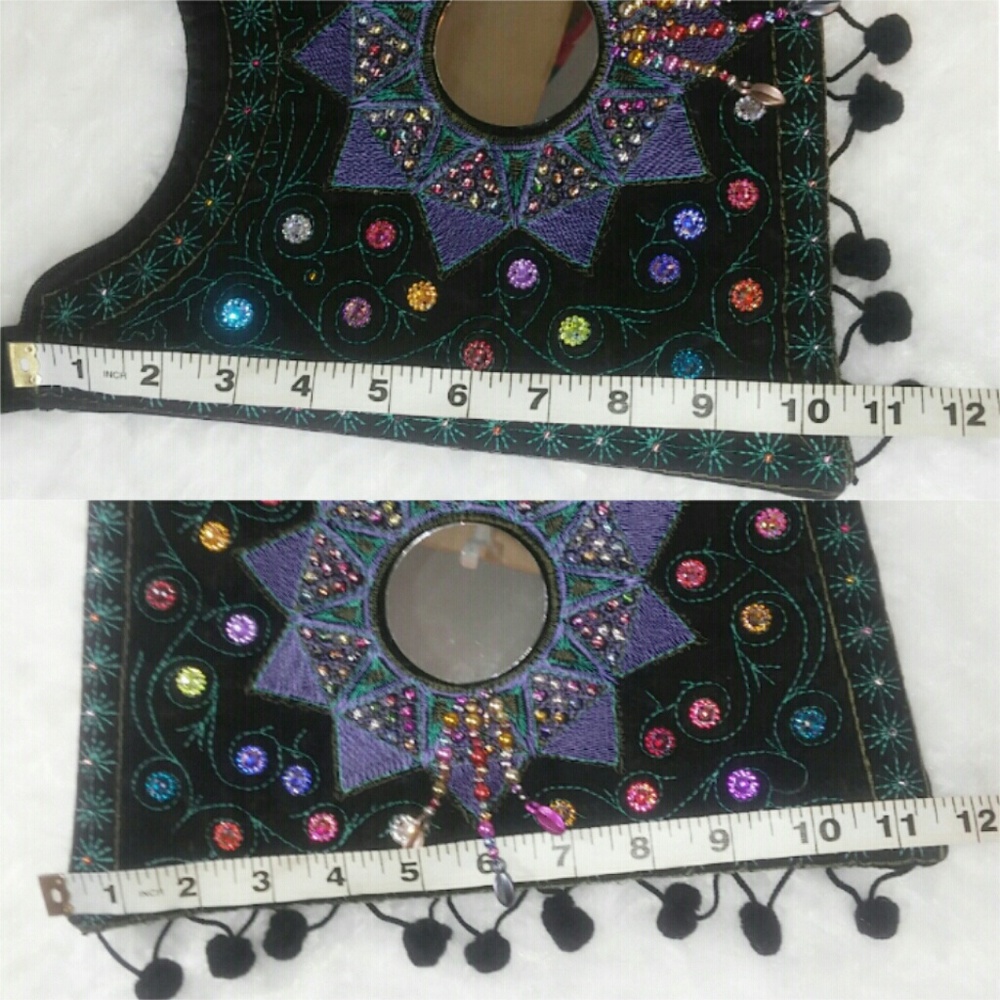 Vintage Mirror Crushed Velevt Bohemian Purse Black - Picture 6 of 6