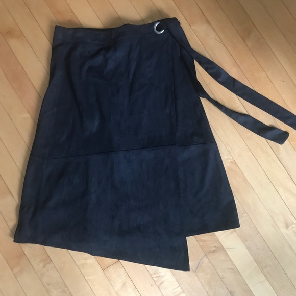 Faux Suede Black Midi Wrap Skirt - Picture 1 of 3