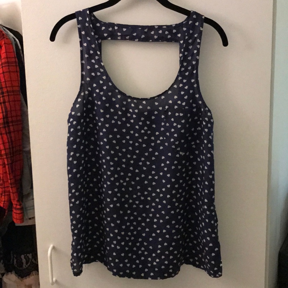 Forever 21 silk navy blue with hearts tank top