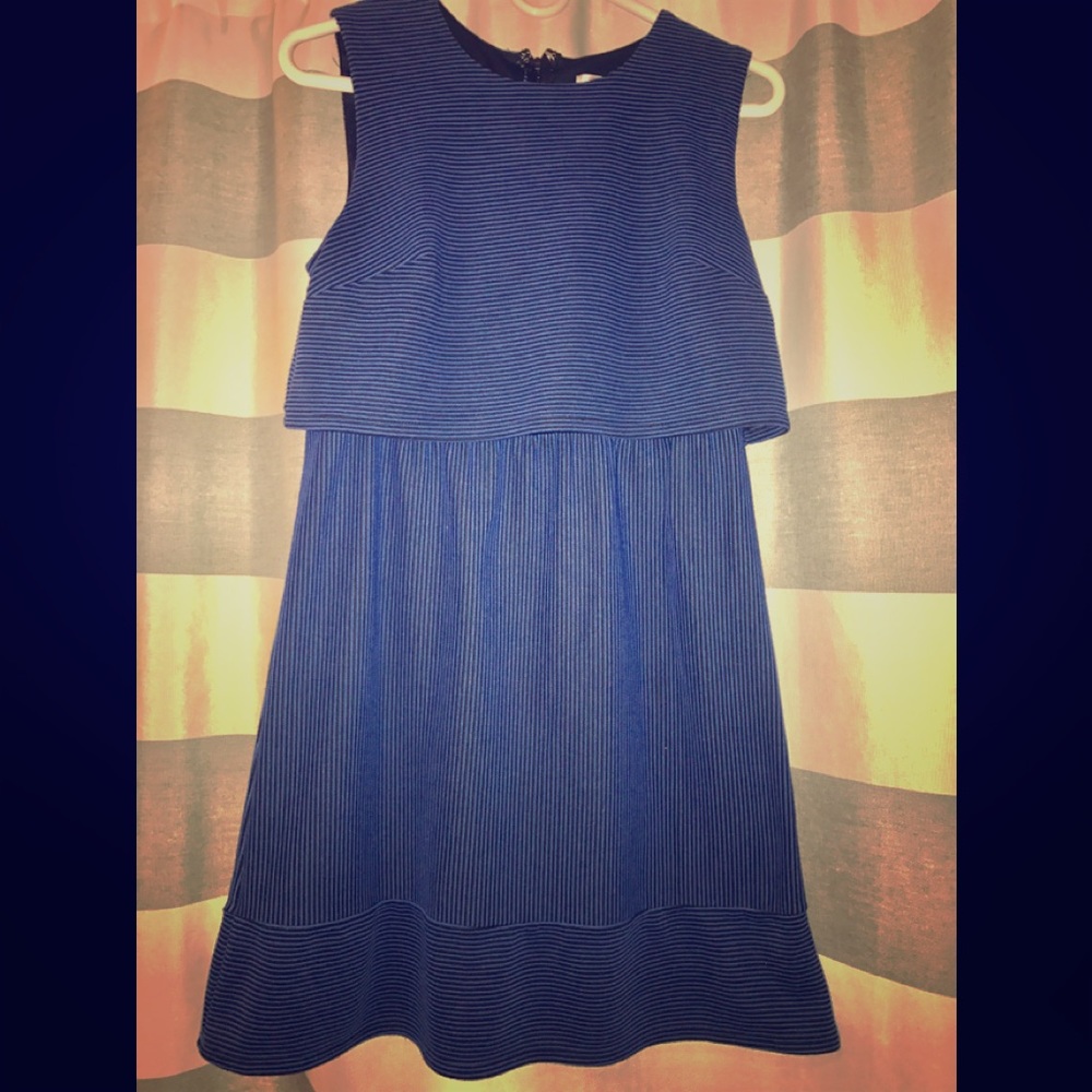 Textured blue and black striped dress