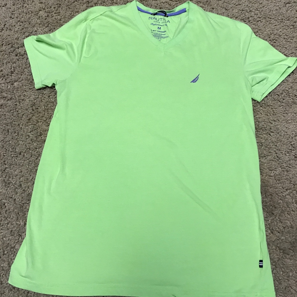 Nautica Green V Neck Tee Shirt Medium