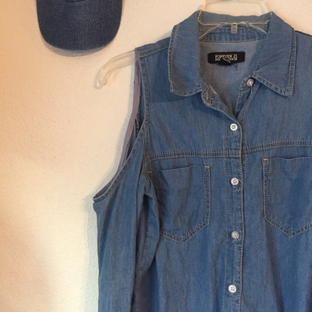 Denim cut-out button up