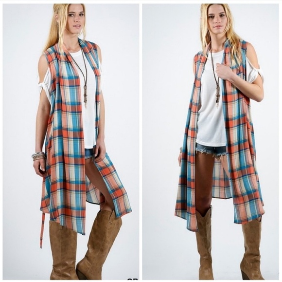 plaid duster vest