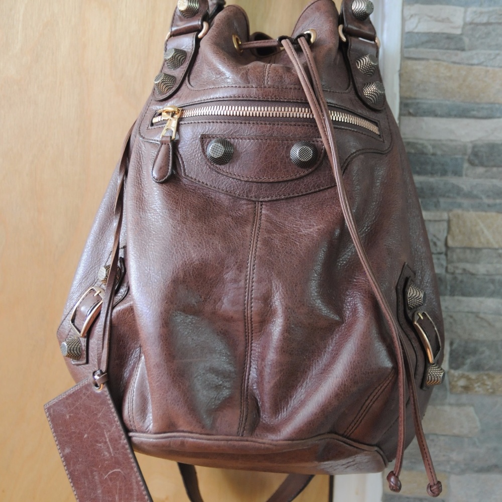 SOLD.... BALENCIAGA PomPon Large Brown Giant Rose Gold