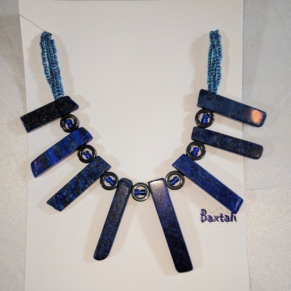 Beaded Lapis Cascading Bib Statement Necklace - Picture 2 of 2