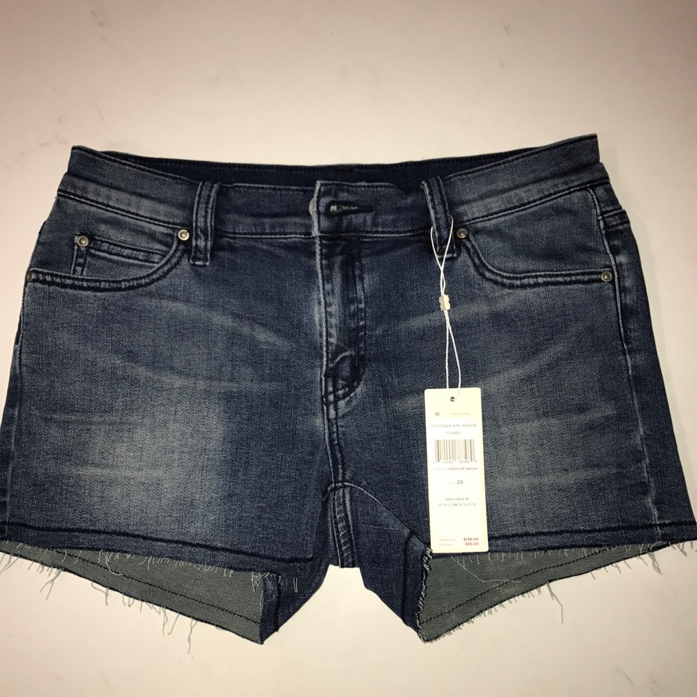 BCBG medium wash Corey denim shorts