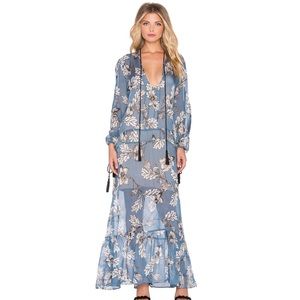 Blue, Sheer Floral Maxi Dress