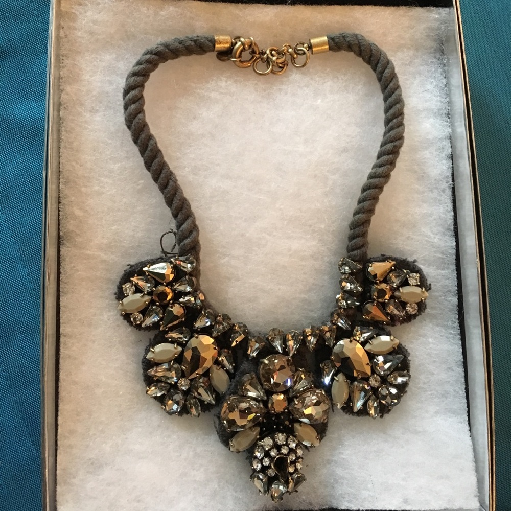 J.Crew Gray Crystal Rope Statement Necklace