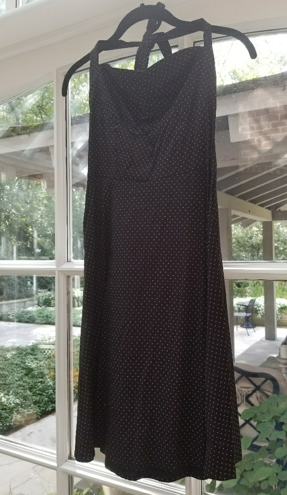 Retro black and pink polka dot halter dress - smal