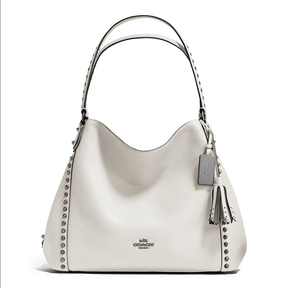 Coach Edie Bag w Studs, White Leather.
